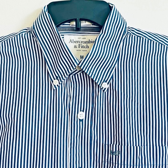 Abercrombie & Fitch Button Down Shirt Blue White Stripe Men's Medium Muscle EUC - Picture 1 of 11